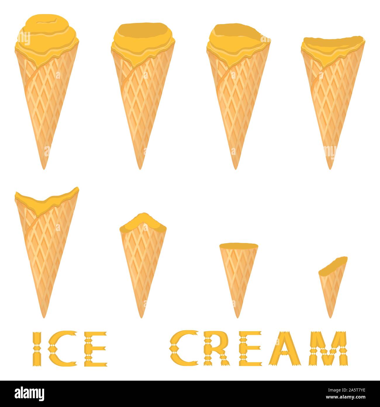 Vector Illustration für natürliche Banane Eis Waffel Kegel. Eis, das aus süßen kaltes Eis, lecker frozen Dessert. Fresh frui Stock Vektor