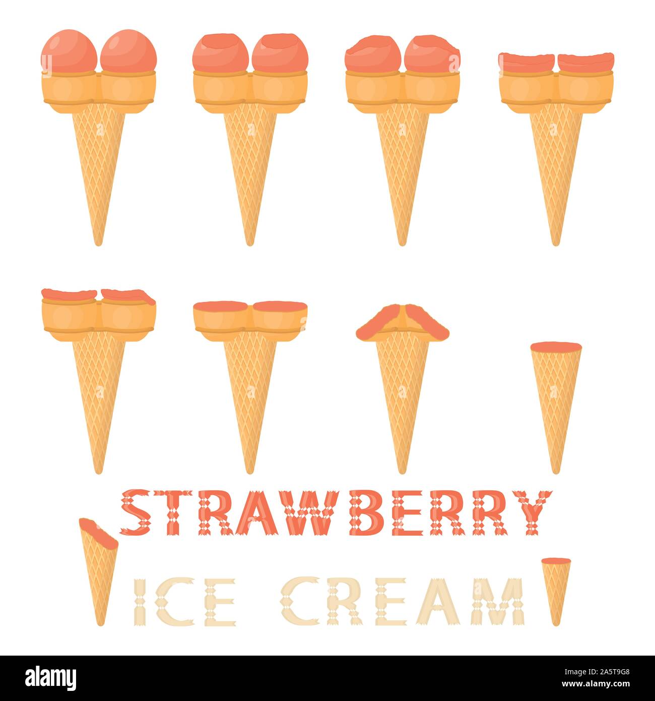 Vector Illustration für natürliche Erdbeereis auf Waffel Kegel. Eis, das aus süßen kaltes Eis, lecker frozen Dessert. Frische Stock Vektor