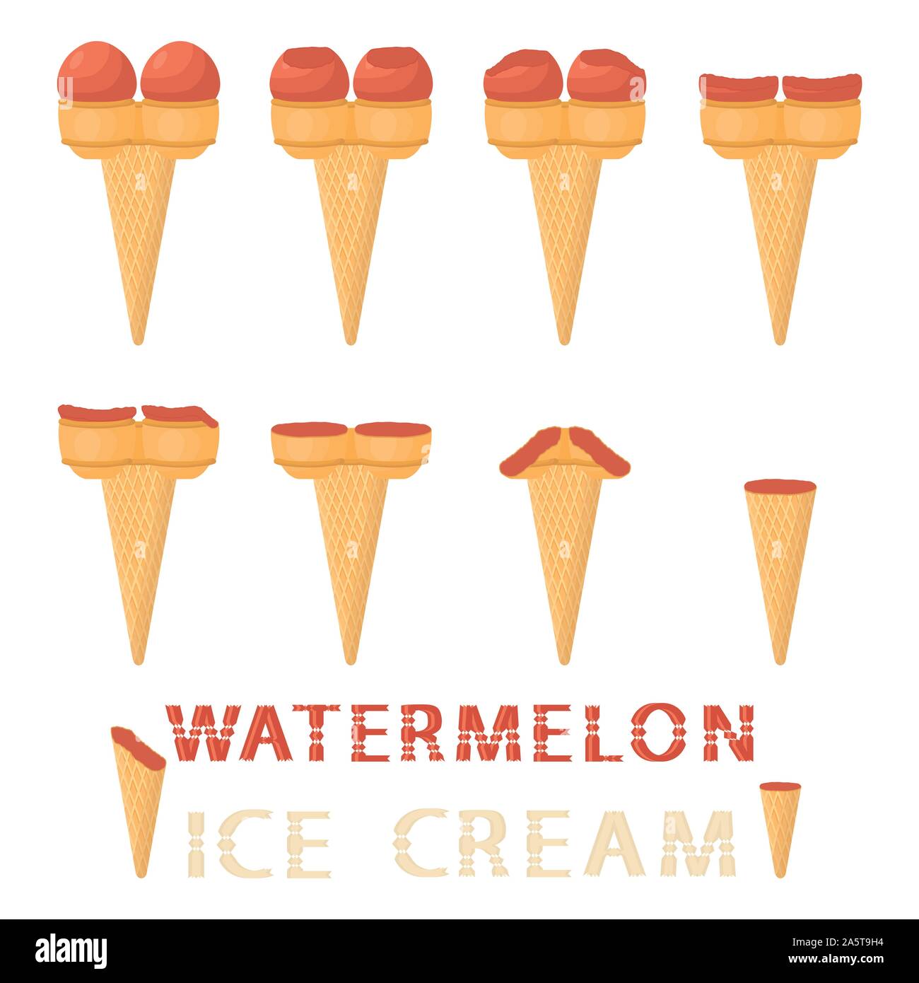 Vector Illustration für natürliche Wassermelone Eis Waffel Kegel. Eis, das aus süßen kaltes Eis, lecker frozen Dessert. Frische Stock Vektor