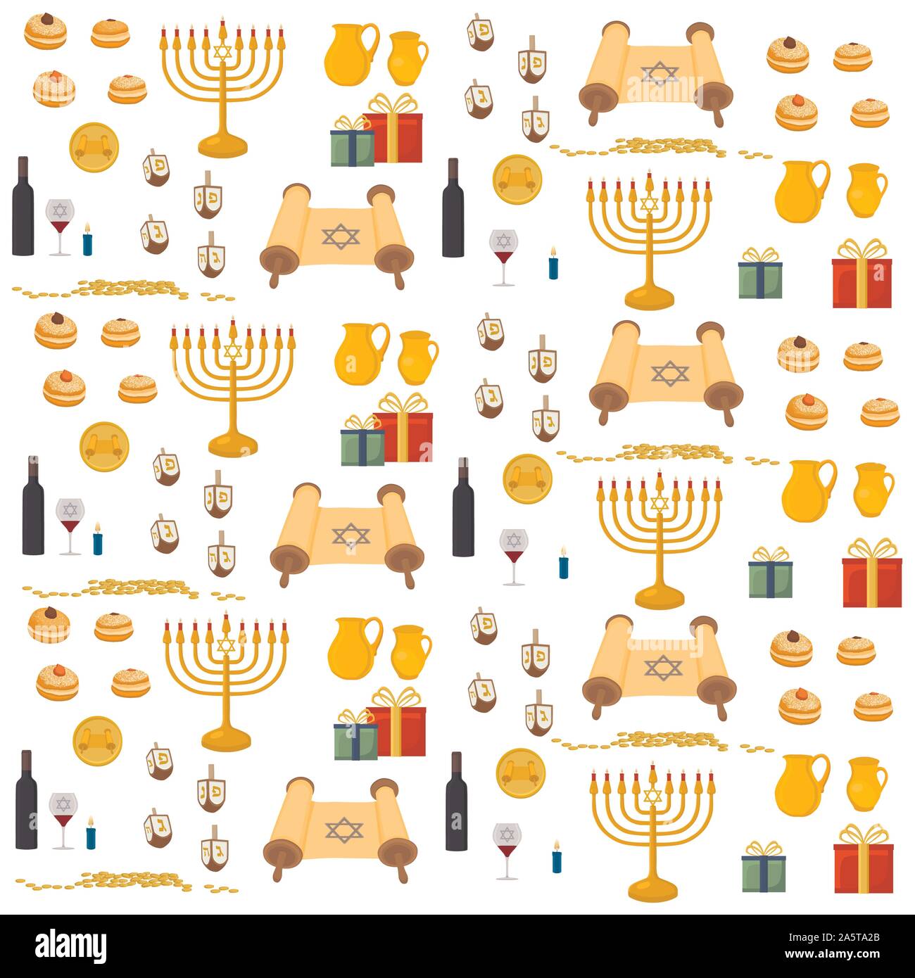 Vector Illustration für Chanukka ist groß jüdische Feiertag. Chanukka Muster bestehend aus Davidstern, menora sufganiyot Donuts, Dekoration, Ton j Stock Vektor