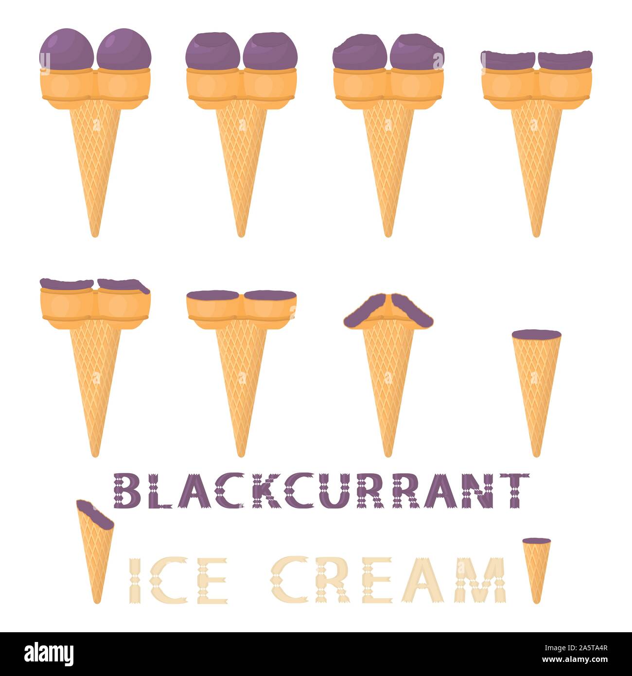 Vector Illustration für natürliche schwarze Johannisbeere Eis Waffel Kegel. Eis, das aus süßen kaltes Eis, lecker frozen Dessert. Fres Stock Vektor