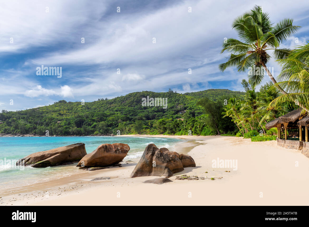 Paradies tropischen Strand auf den Seychellen. Stockfoto