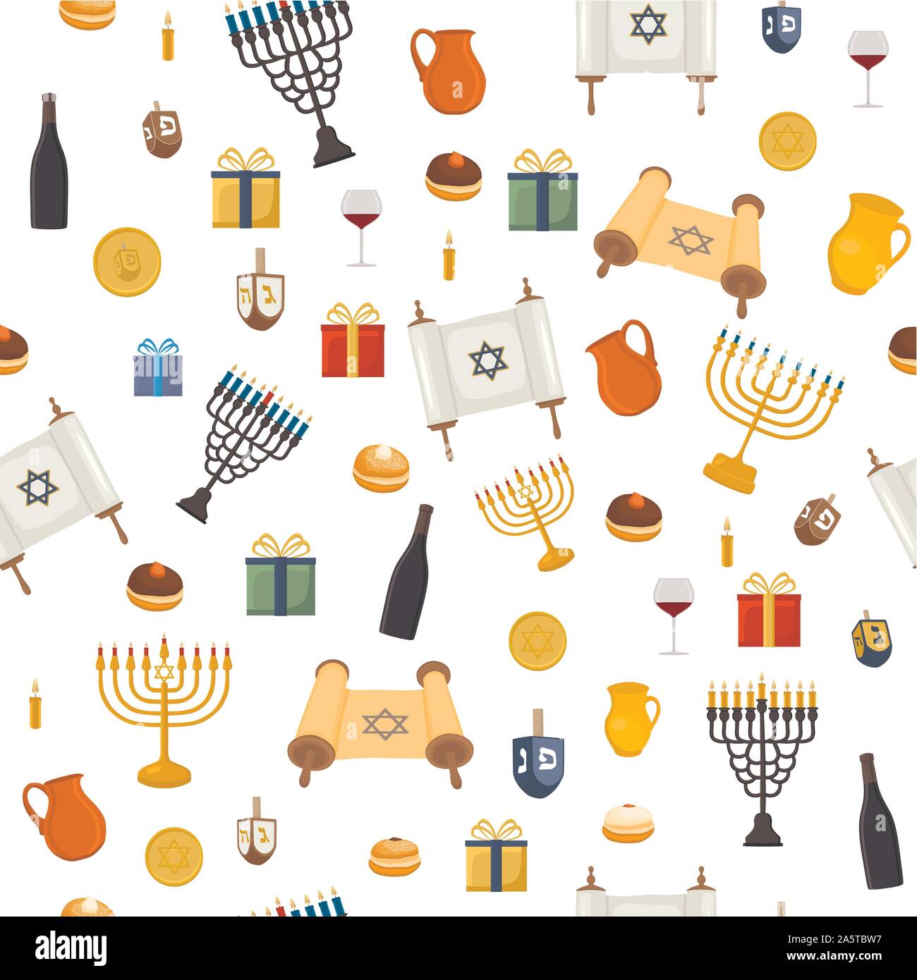 Vector Illustration für Chanukka ist groß jüdische Feiertag. Chanukka Muster bestehend aus Davidstern, menora sufganiyot Donuts, Dekoration, Ton j Stock Vektor