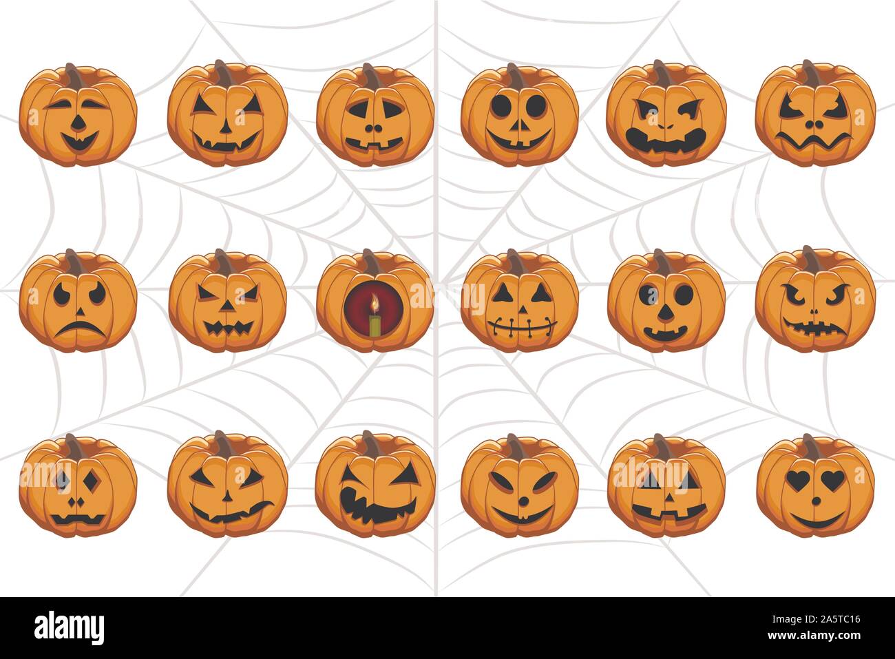 Vector Illustration von kürbisse für Halloween feiern Urlaub. Halloween Muster bestehend aus lustigen Lächeln Kürbis auf cobweb Hintergrund. Pum Stock Vektor