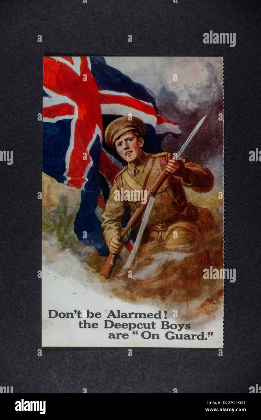 'Don't alarmiert werden! Die deepcut Jungen sind "auf der Hut" Poster - ein Beispiel für ein British WWI Poster, ein Stück der Replik Erinnerungsstücke aus dem ersten Weltkrieg in der Ära. Stockfoto
