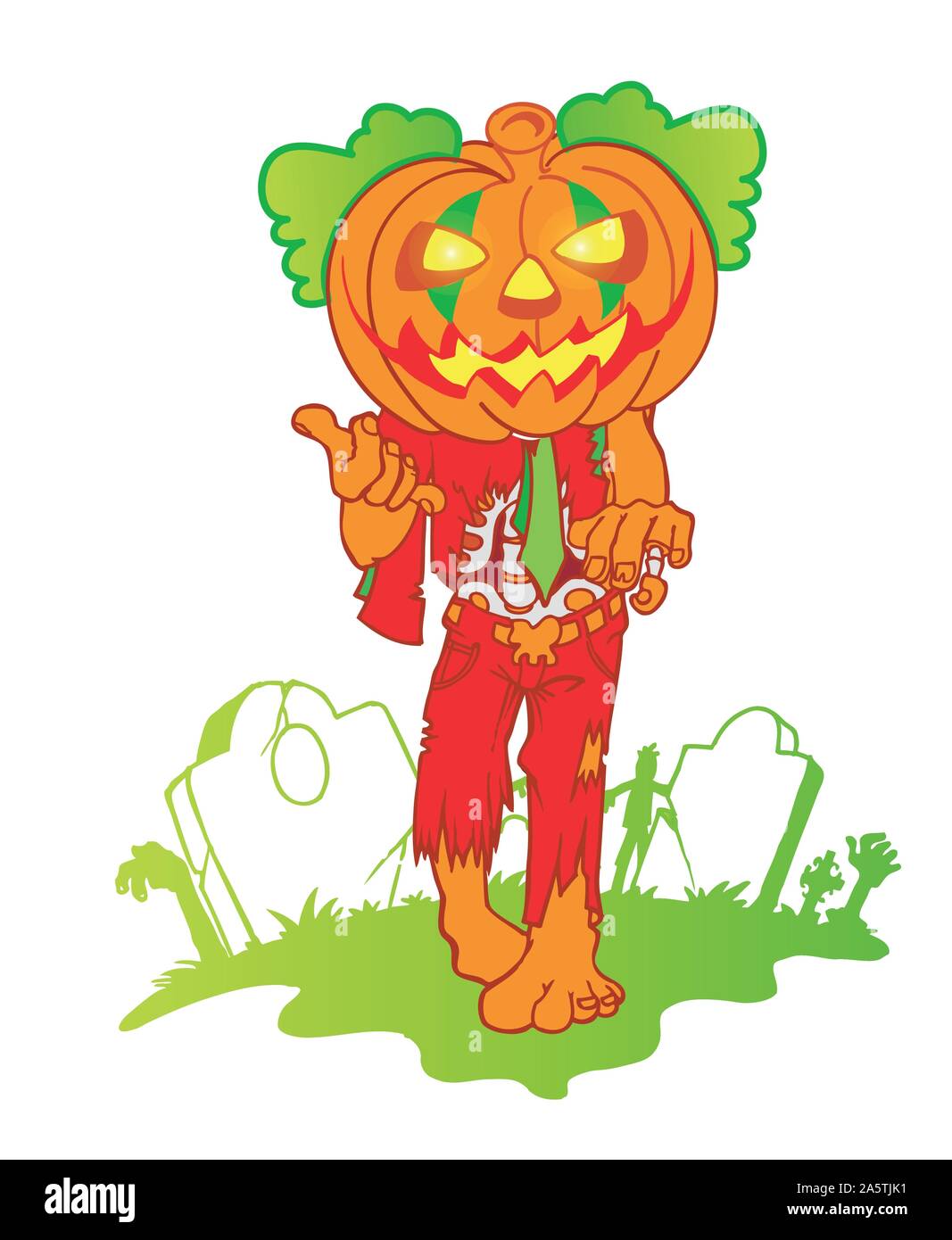Pumpkin zombie Maskottchen Karikatur auf weißem Hintergrund Stock Vektor