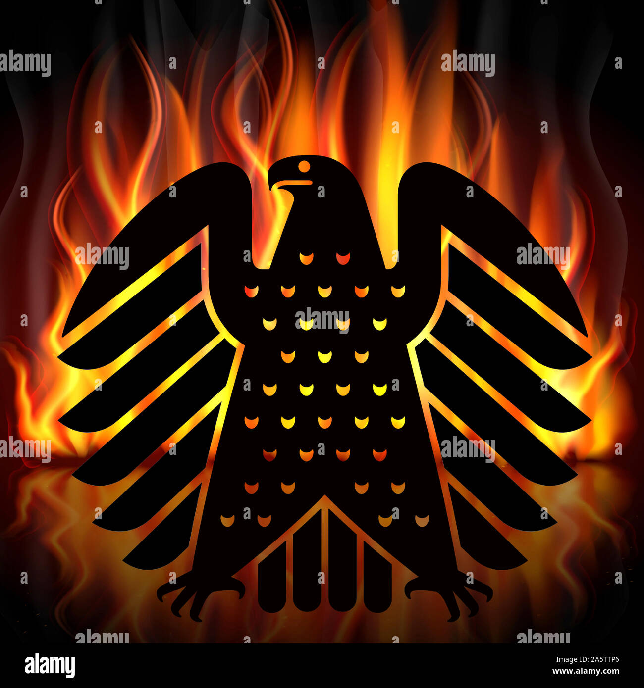 Brennender Bundesadler, Deutschland in der Krise Stockfoto