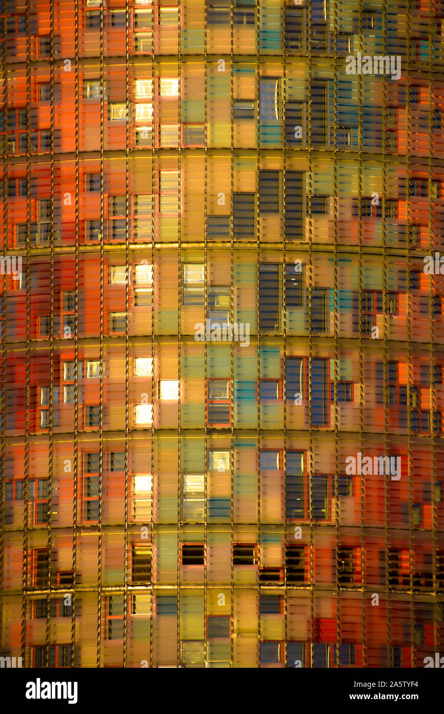 Torre Herrlichkeiten, aka Agbar Tower, Detail. Barcelona, Katalonien, Spanien. Stockfoto