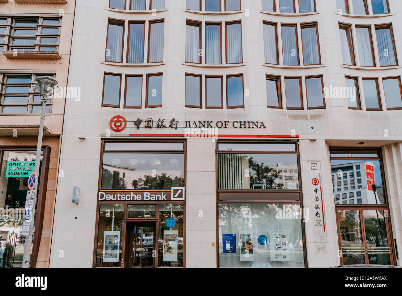 Berlin, Deutschland - 20. September 2019: Bank von China Shopfront, Unterzeichnen in Berlin Stockfoto