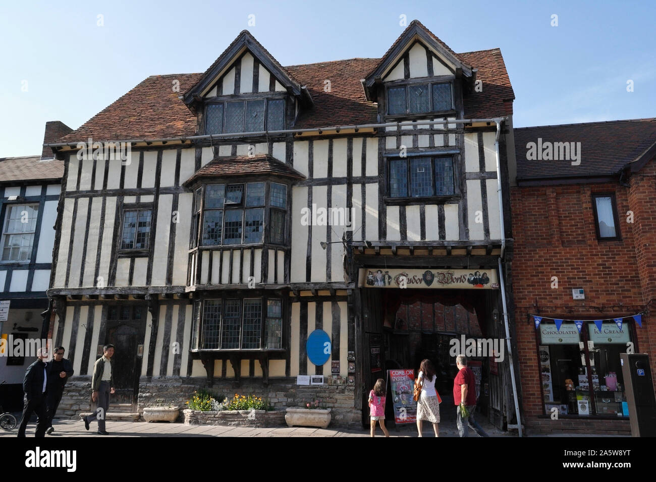 Tudor World in der Sheep Street, Stratford upon Avon, England Vereinigtes Königreich mittelalterliches Fachwerkgebäude das Haus Shrieve's II* denkmalgeschützte Gebäude Stockfoto