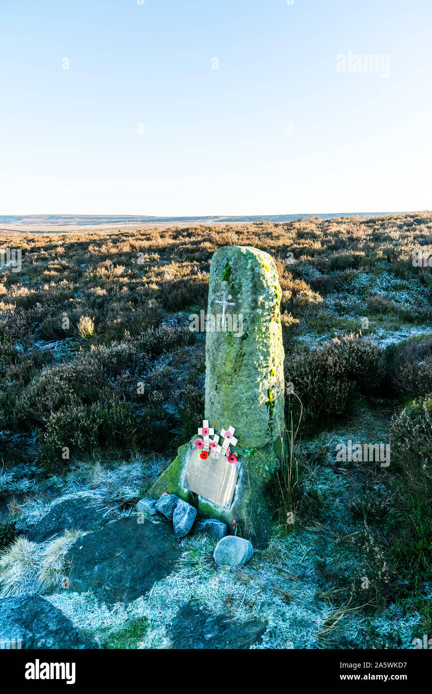 Air Crash Gedenkstein. Ilkley Moor. Yorkshire Stockfoto