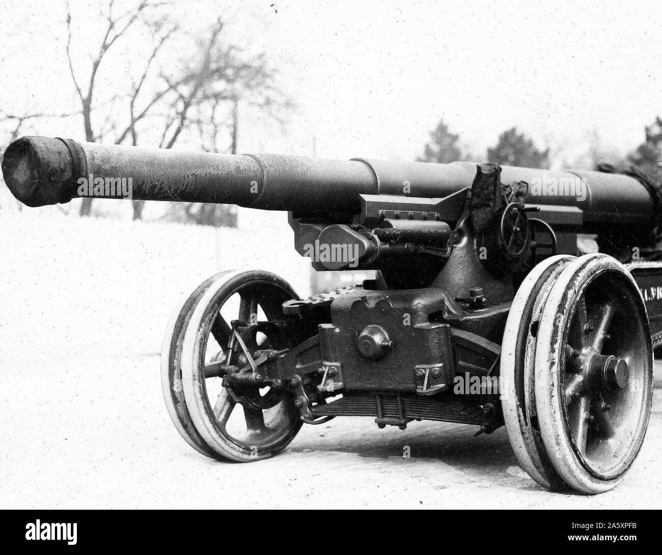 Eine Nahaufnahme eines 155-mm-Kanone, die von der französischen Regierung gebaut Ca. Februar 1918 Stockfoto