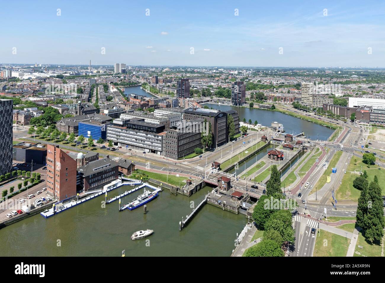 Von Euromast, Skyline, Delfshaven, Rotterdam, Groningen, Niederlande Stockfoto