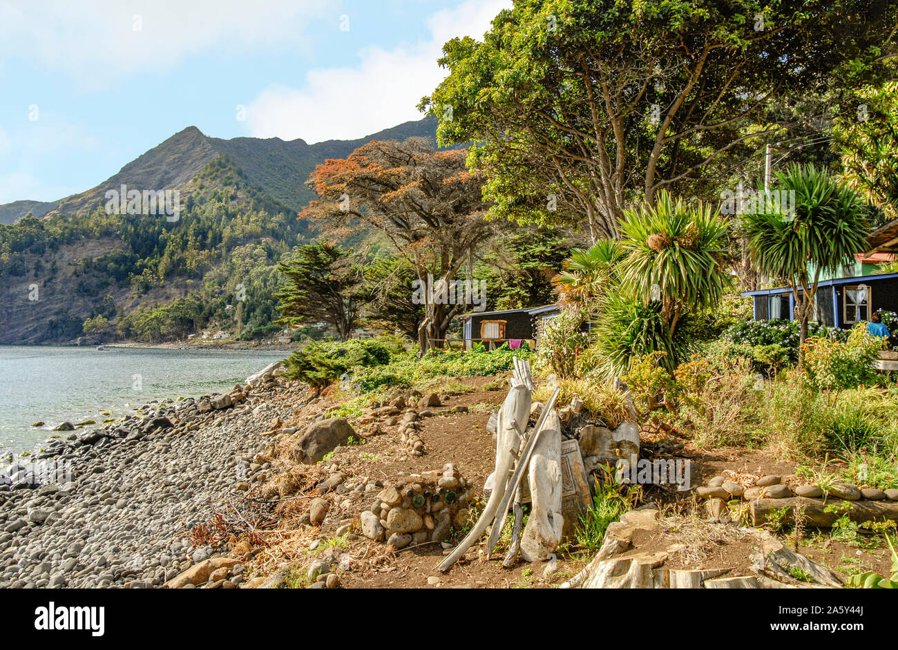 Dorf San Juan Bautista bei Cumberland Bay auf der Insel Robinson Crusoe früher bekannt als Juan
