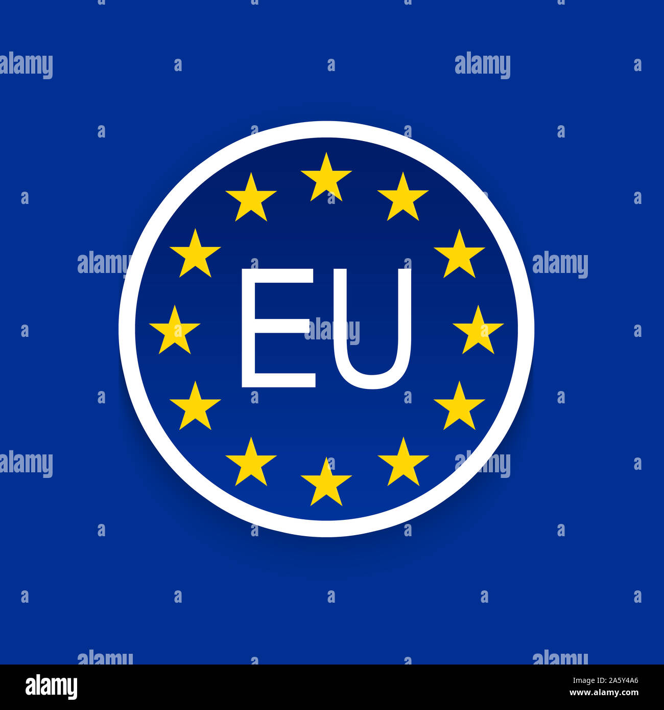 EU-Logo mit Sternen auf blauem Hintergrund Stockfoto