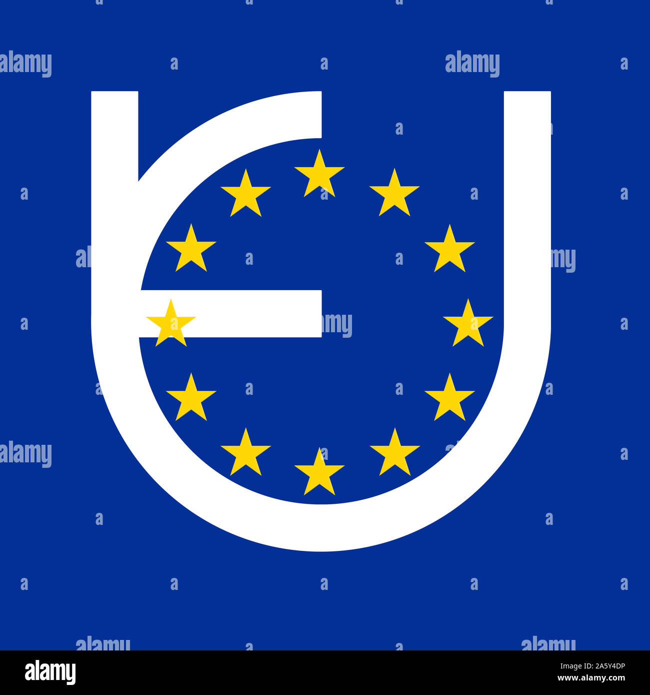 EU-Logo mit Sternen auf blauem Hintergrund Stockfoto