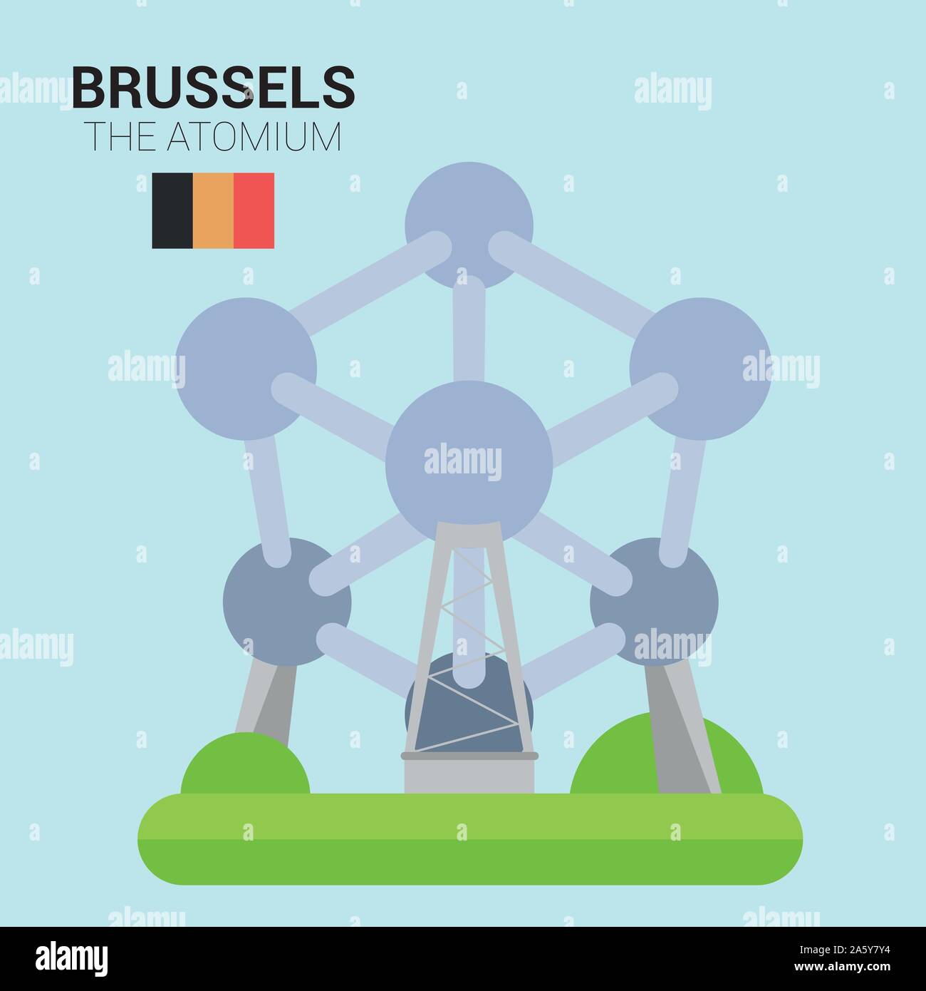 Vector Illustration des Atomiums (Brüssel, Belgien). Denkmäler und Sehenswürdigkeiten. Stock Vektor