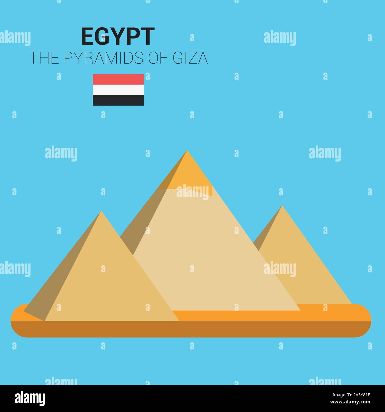 Vector Illustration der Pyramiden von Gizeh (Ägypten). Denkmäler und Sehenswürdigkeiten. Stock Vektor