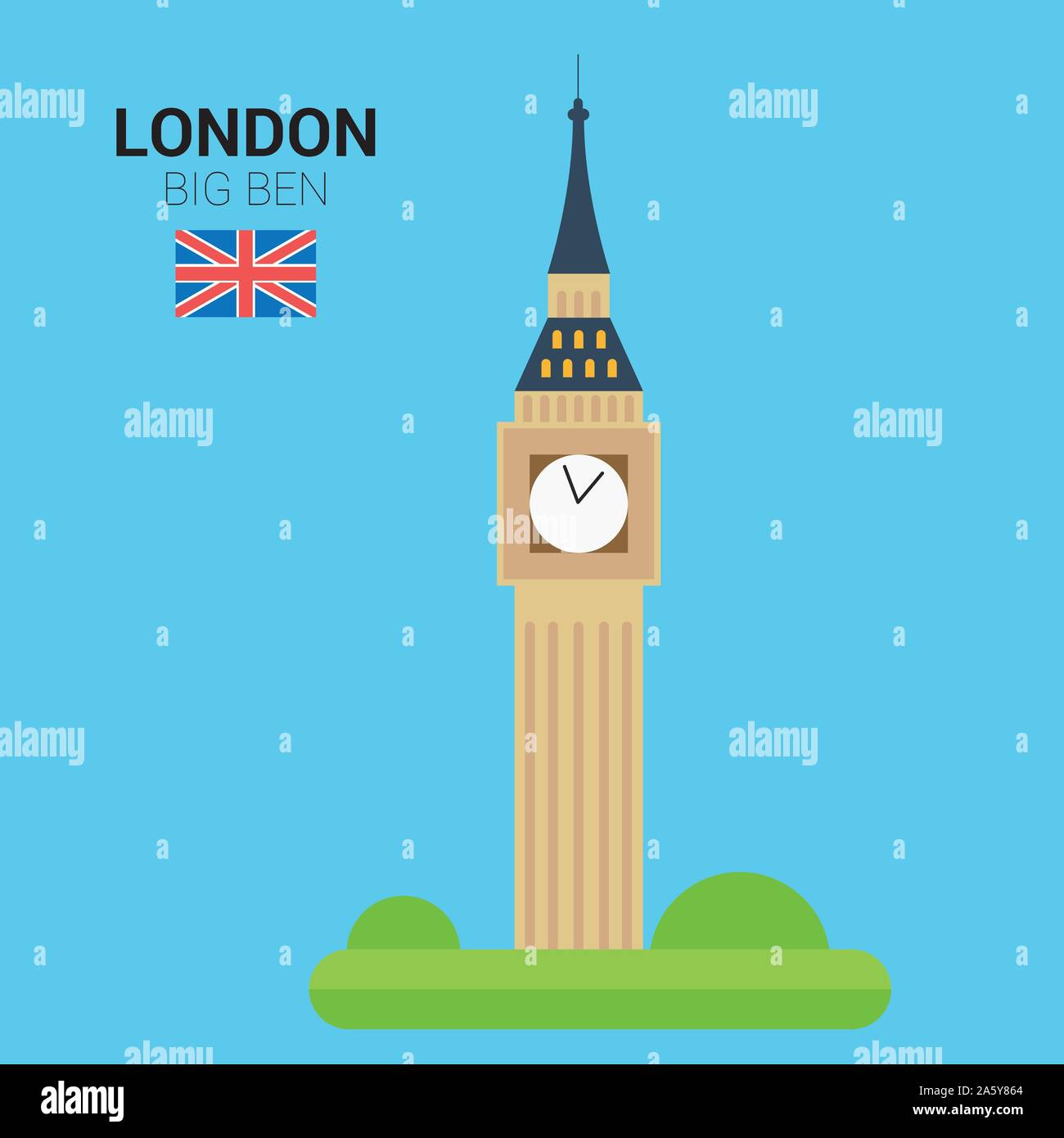 Vector Illustration von Big Ben (London, Vereinigtes Königreich). Denkmäler und Sehenswürdigkeiten. Stock Vektor
