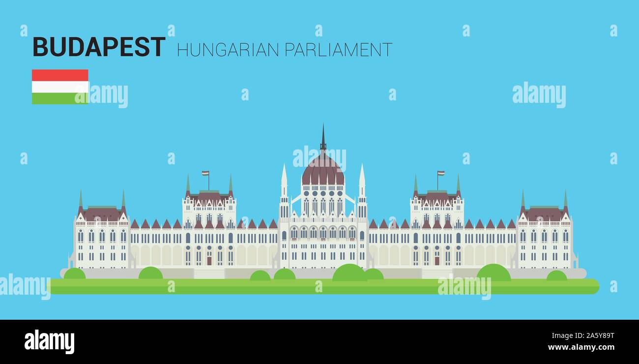 Vector Illustration des ungarischen Parlaments (Budapest, Ungarn). Denkmäler und Sehenswürdigkeiten. Stock Vektor