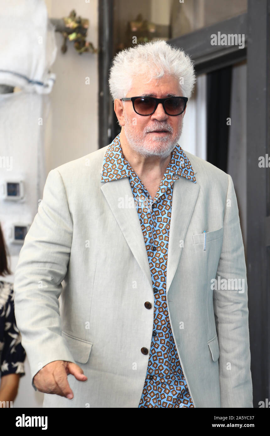 Venedig, Italien - August 29,2019: Pedro Almodóvar besucht einen Fotoauftrag, als er den Goldenen Löwen bei den Filmfestspielen in Venedig erhält 76. Stockfoto