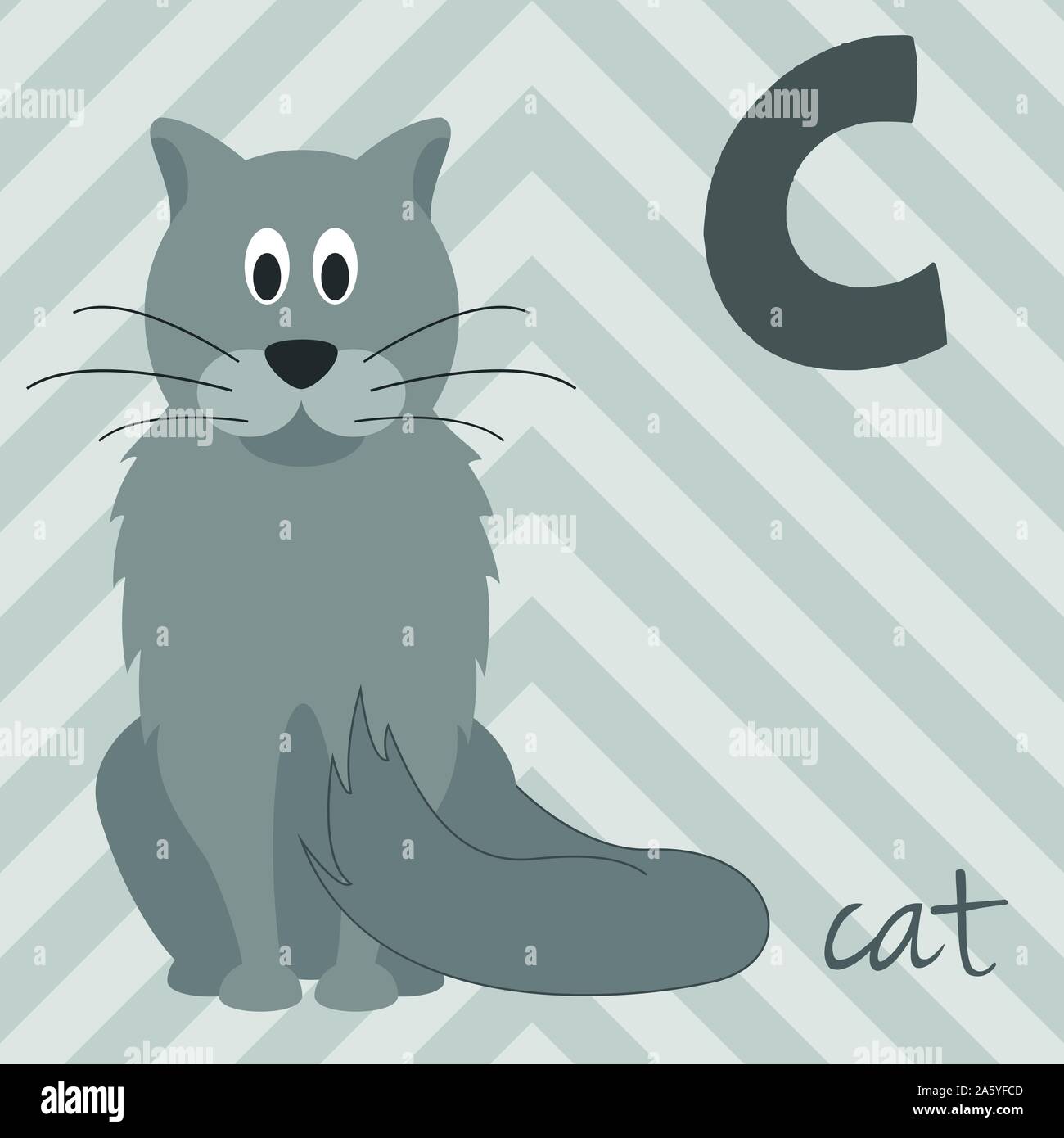 Cute cartoon Zoo illustrierte Alphabet mit lustigen Tieren: C für Kat. Englische Alphabet. Lernen zu lesen. Isolierte Vector Illustration. Stock Vektor