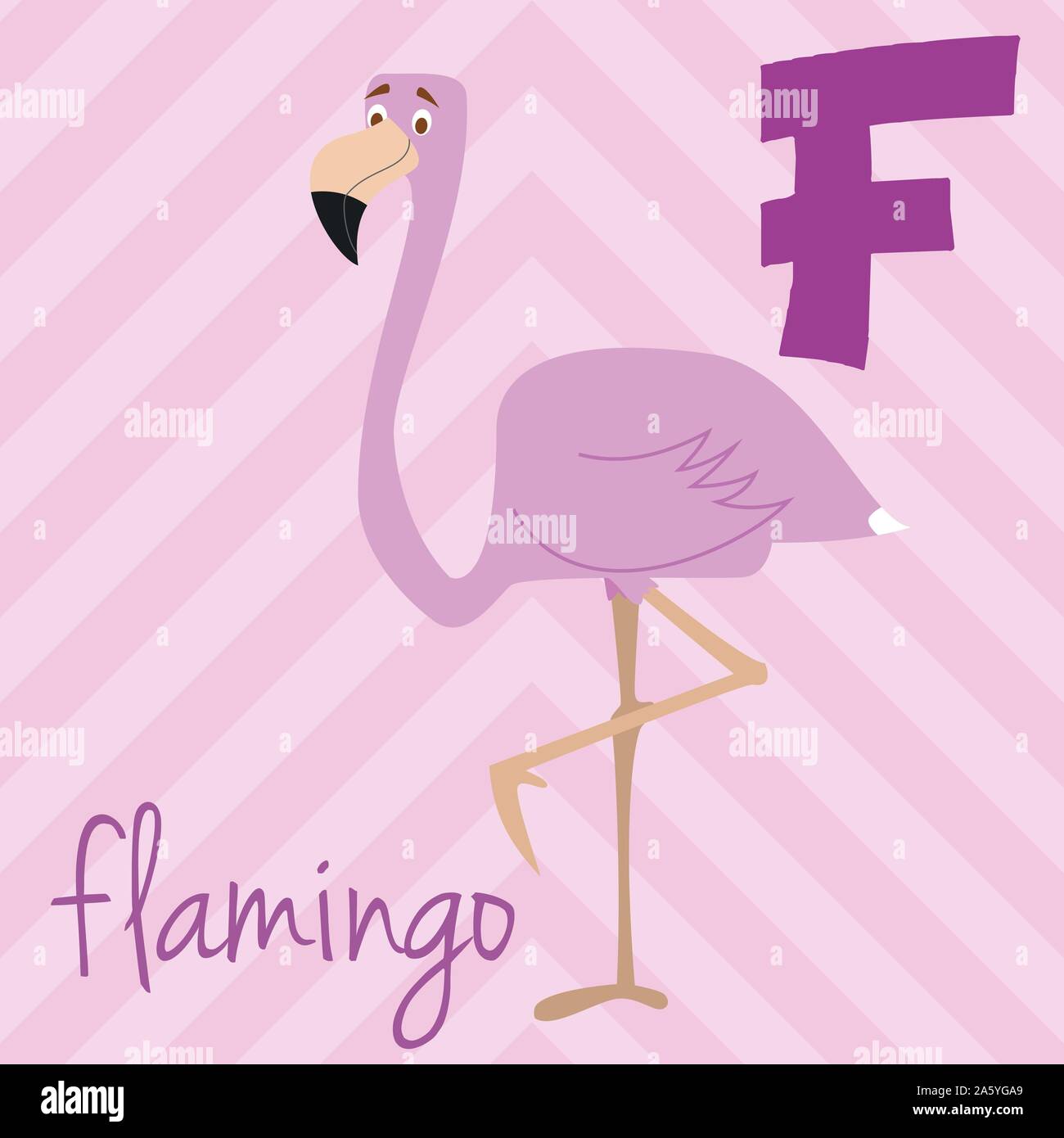 Cute cartoon Zoo illustrierte Alphabet mit lustigen Tieren: F für Flamingo. Englische Alphabet. Lernen zu lesen. Isolierte Vector Illustration. Stock Vektor