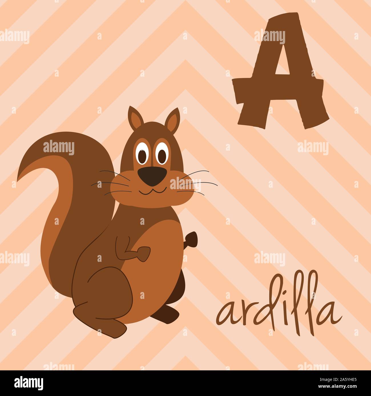 Cute cartoon Zoo illustrierte Alphabet mit lustigen Tieren. Spanische Alphabet: A für Ardilla. Lernen zu lesen. Isolierte Vector Illustration. Stock Vektor