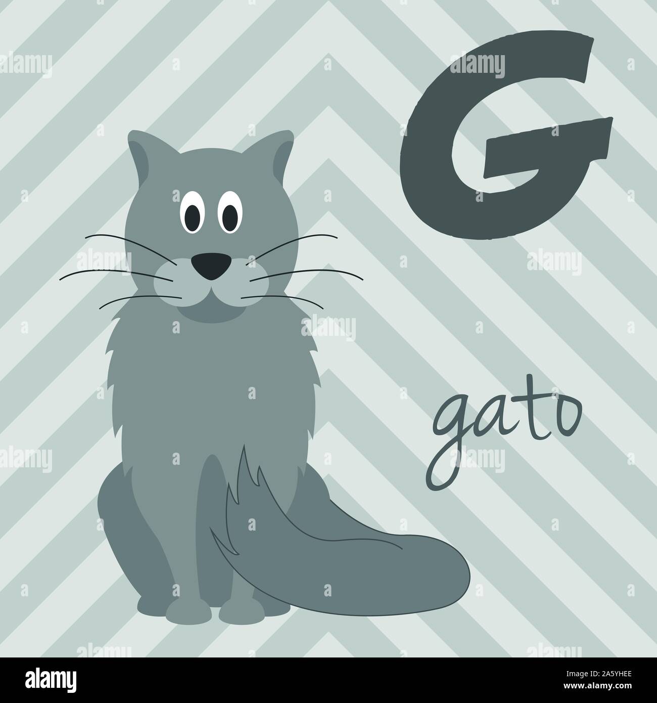 Cute cartoon Zoo illustrierte Alphabet mit lustigen Tieren. Spanische Alphabet: G für Gato. Lernen zu lesen. Isolierte Vector Illustration. Stock Vektor