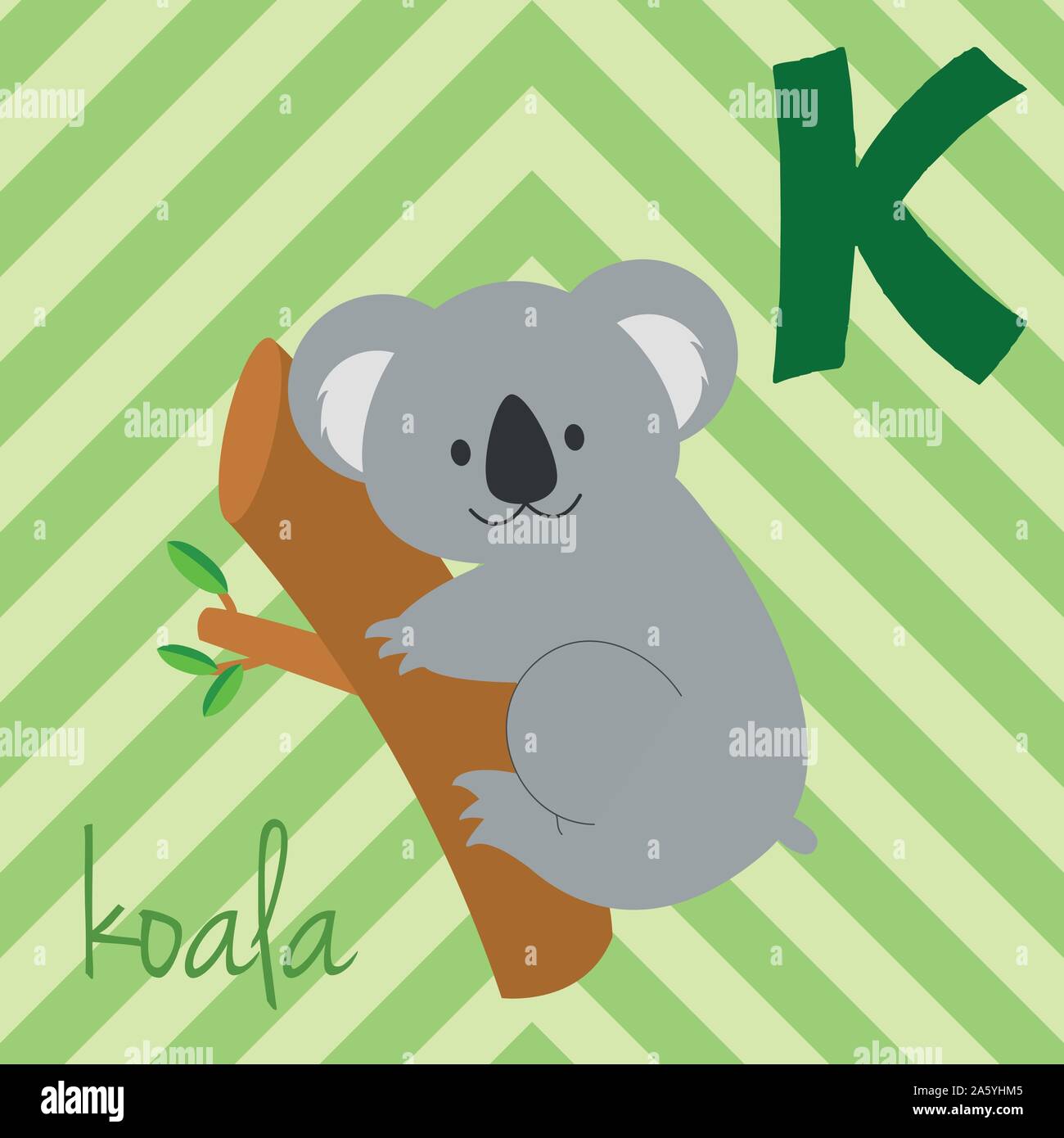 Cute cartoon Zoo illustrierte Alphabet mit lustigen Tieren. Spanische Alphabet: K für Koala. Lernen zu lesen. Isolierte Vector Illustration. Stock Vektor