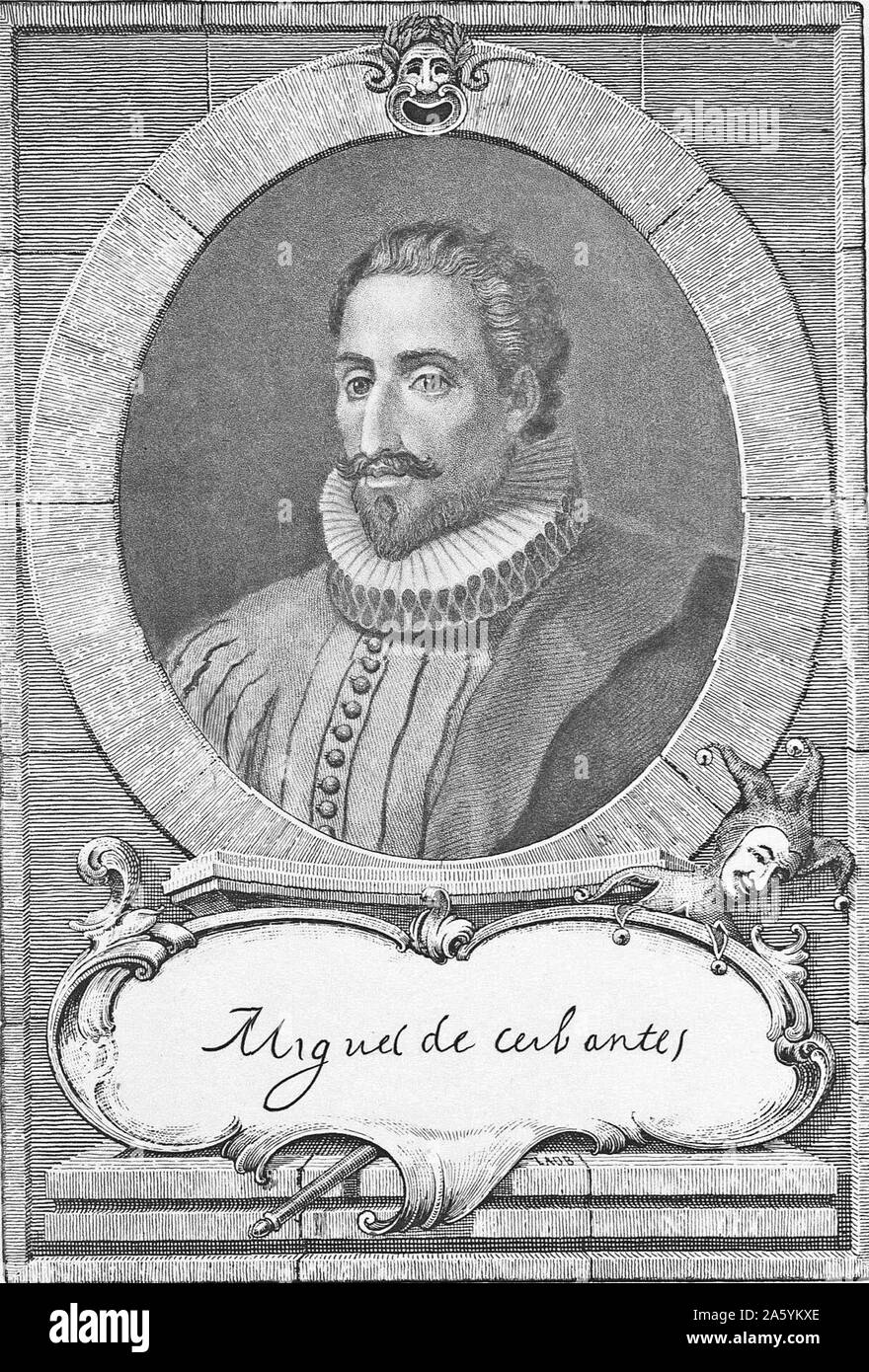 Miguel de Cervantes, spanischer Schriftsteller, Dichter und Dramatiker. Sein opus magnum Don Quixote ist der erste moderne Roman angesehen. 19. jahrhundert Gravur Stockfoto