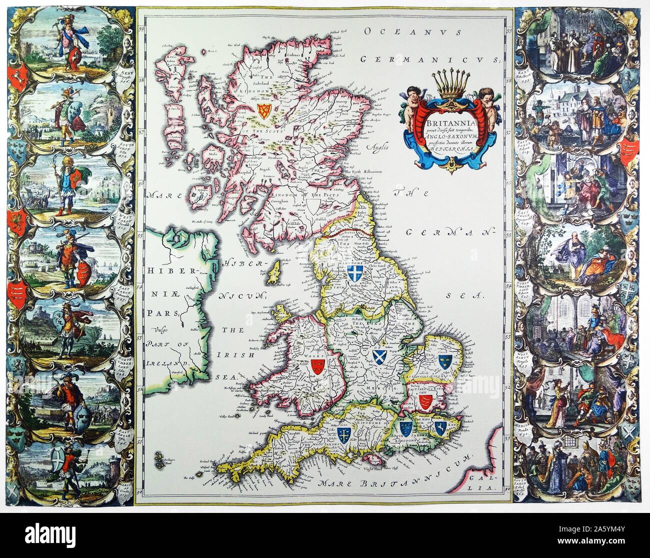 Antike Karte von Großbritannien. Herausgegeben von der holländischen Kartographen Willem Blaeu Atlas Novus (Amsterdam 1635). Diese Karte zeigt die Bestandteile der im Vereinigten Königreich unter das Handeln der Union im Jahr 1707 erstellt Stockfoto