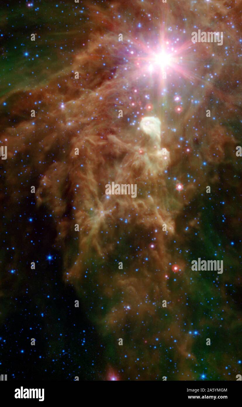 Neugeborenen Sternen, versteckt hinter dicken Staub sind in diesem Bild eines Abschnitts des Clusters Weihnachtsbaum offenbart. Stockfoto