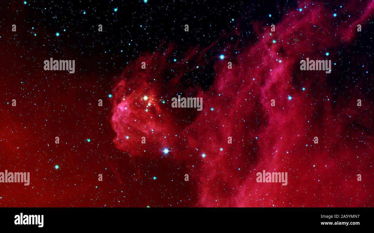 Schlüpfen jungen Sternen'' im Kopf des Jägers Sternbild Orion. Die Region in diesem Bild ist Barnard 30 genannt. Es befindet sich etwa 1.300 Lichtjahre entfernt und befindet sich auf der rechten Seite des Orion's 'Kopf', nördlich von der massiven Sterne Lambda Orionis. Spitzer Space Telescope. Stockfoto