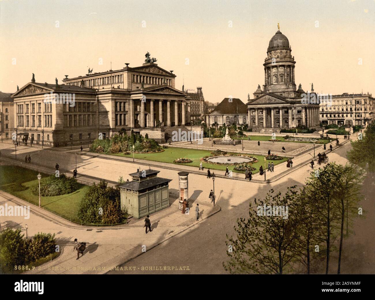 Schiller Square, Berlin, Deutschland. zwischen 1890 und 1900. Der Fotomechanischen drucken in photochrom, Farbe. Stockfoto