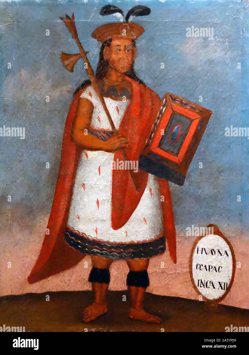 Spanische Kolonialzeit Porträt von König Inka Huayna Capac, (1464/1468 – 1524) Elfter Sapa Inka des Inka-Reiches und sechste der Hanan-Dynastie. Stockfoto