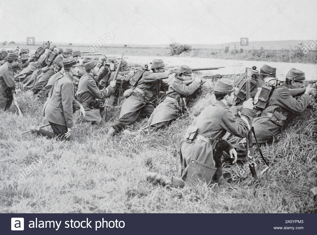 WW 1 Französische Infanterie im Elsass, vintage Foto von 1914 Stockfoto