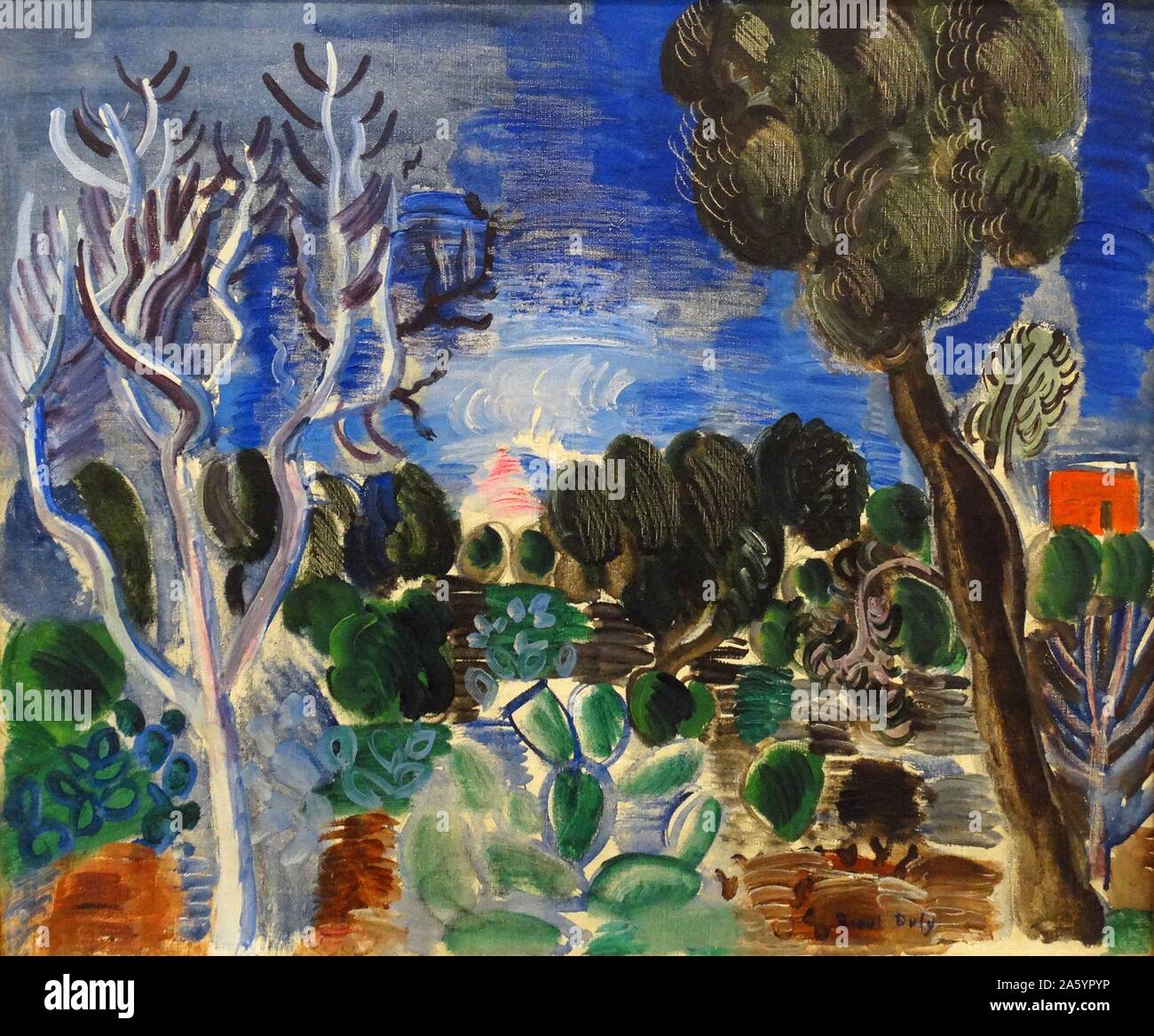 Paysage du Midi au Figuier de Babrarie 1920. Öl auf Leinwand von Raoul Dufy 1877-1953. Französisch fauvistischen Maler. Stockfoto