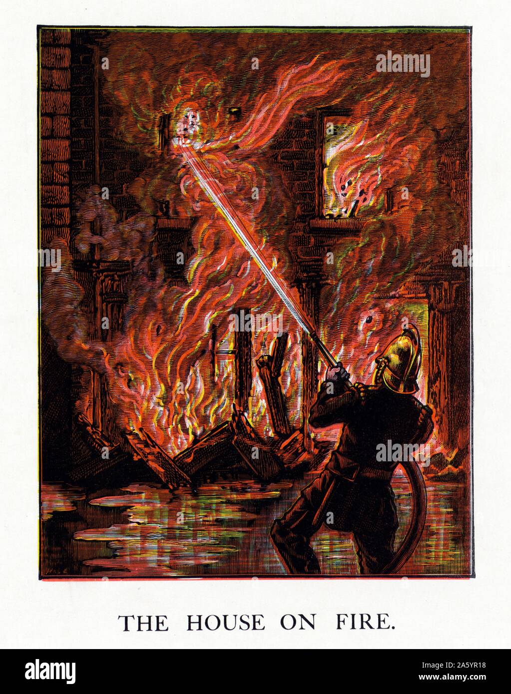 American Illustration des Feuerwehrmann kämpfen ein Feuer in einem Haus; 1880 Stockfoto
