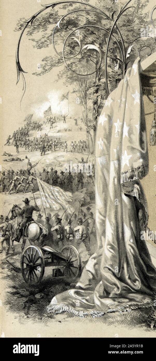 Schlacht-Illustration aus der Titelseite eines Fotoalbums des amerikanischen Bürgerkrieges 1865 Stockfoto