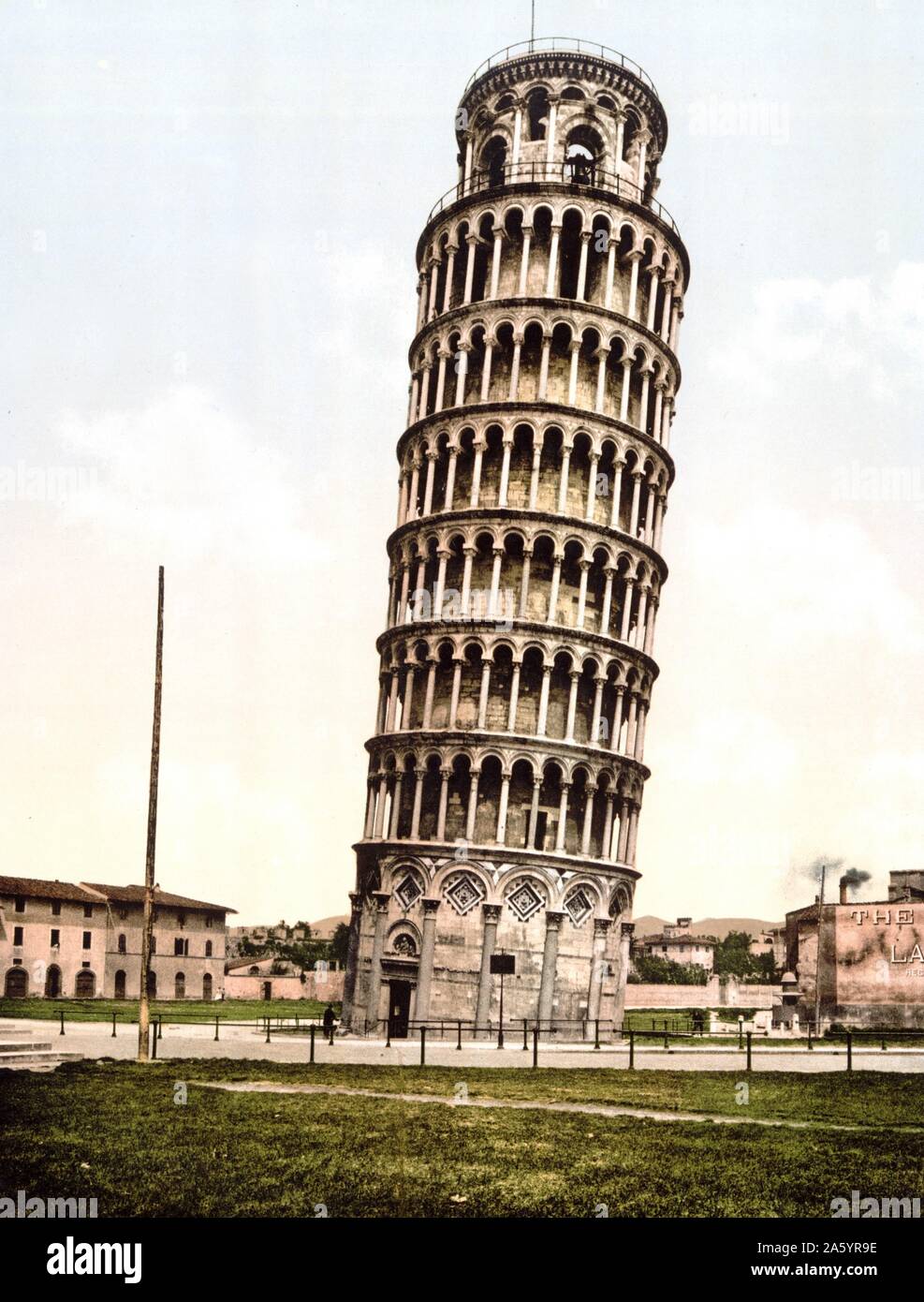 Vintage fotomechanischen Druck von der schiefe Turm von Pisa. Datiert 1895 Stockfoto
