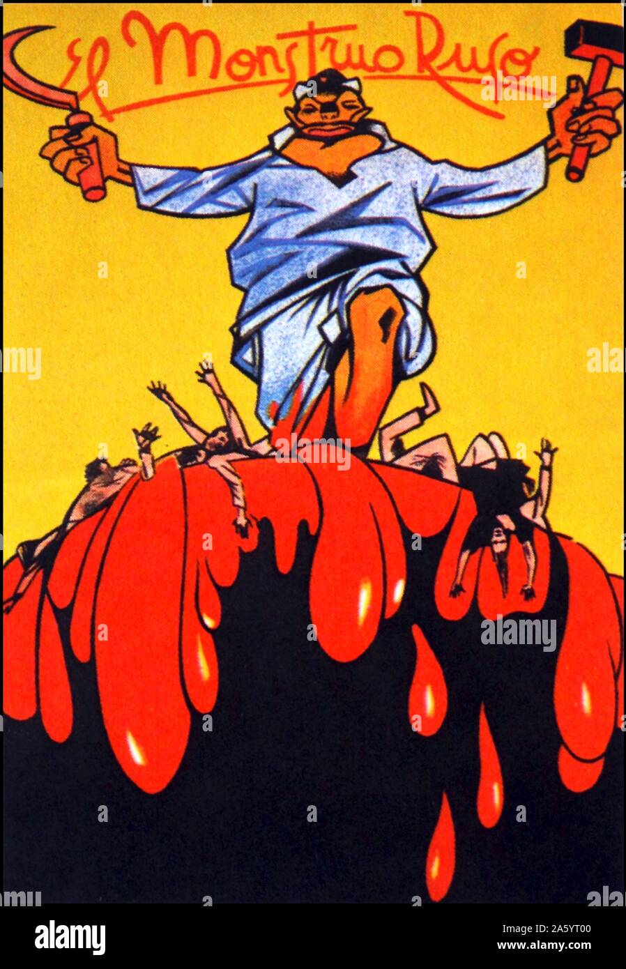Anti-kommunistischen Postkarte "Der russischen Monster" el Monstruo Ruso) veröffentlicht während des spanischen Bürgerkriegs. 1936 Stockfoto
