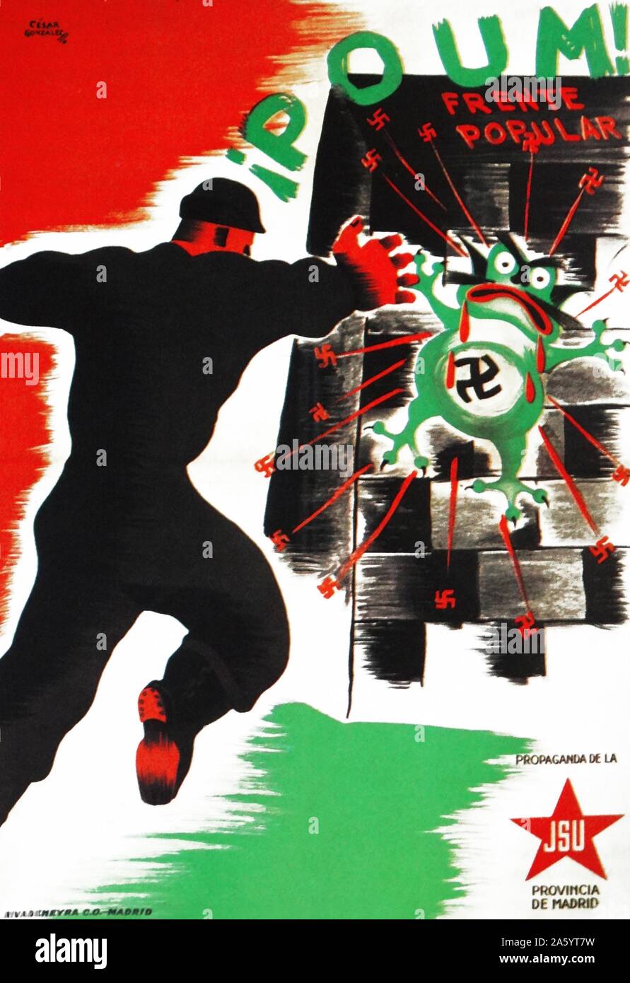 POUM (kommunistischen) Partei Propagandaplakat zeigt den Kampf gegen den Faschismus während des spanischen Bürgerkriegs Stockfoto