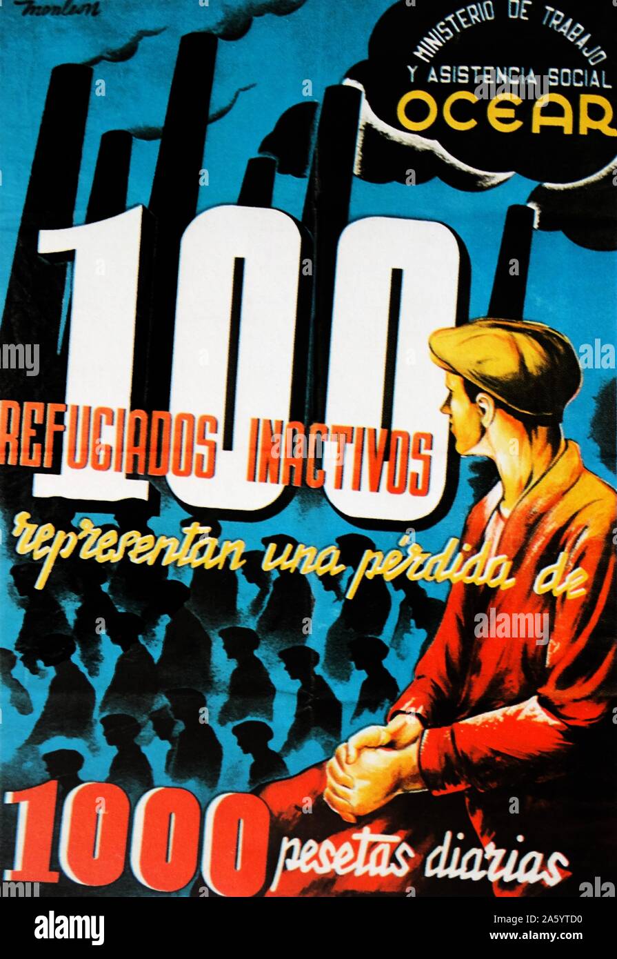 republikanische Plakat Hervorhebung der Kosten nach Spanien von Flüchtlingen verlassen die Kriegswirtschaft während des spanischen Bürgerkriegs Stockfoto