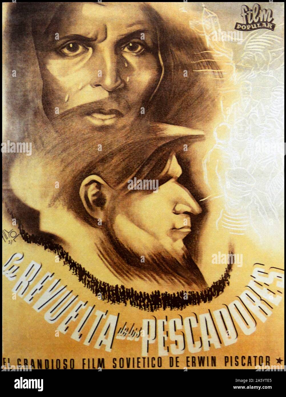 1936-Plakat für die spanische Ausgabe des sowjetischen epischen Films Aufstand der Fischer von dem Regisseur Erwin Piscator 1934 Stockfoto