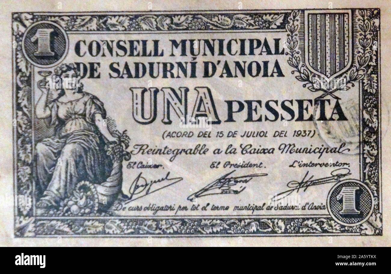 regionale Banknote während des spanischen Bürgerkriegs. Stockfoto