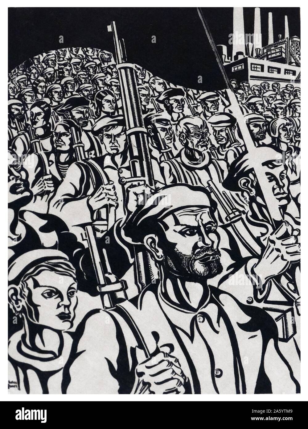 Zeichnung der Soldaten auf dem Papier, vom spanischen Bürgerkrieg Künstler Francisco Mateos 1894-1976 Stockfoto