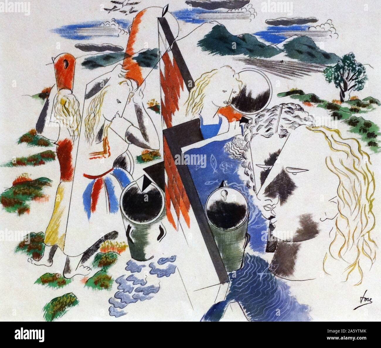 Die Landschaft "1937. Spanischen Bürgerkrieg Gemälde von Jose Garcia Narezo 1922-1995 Stockfoto