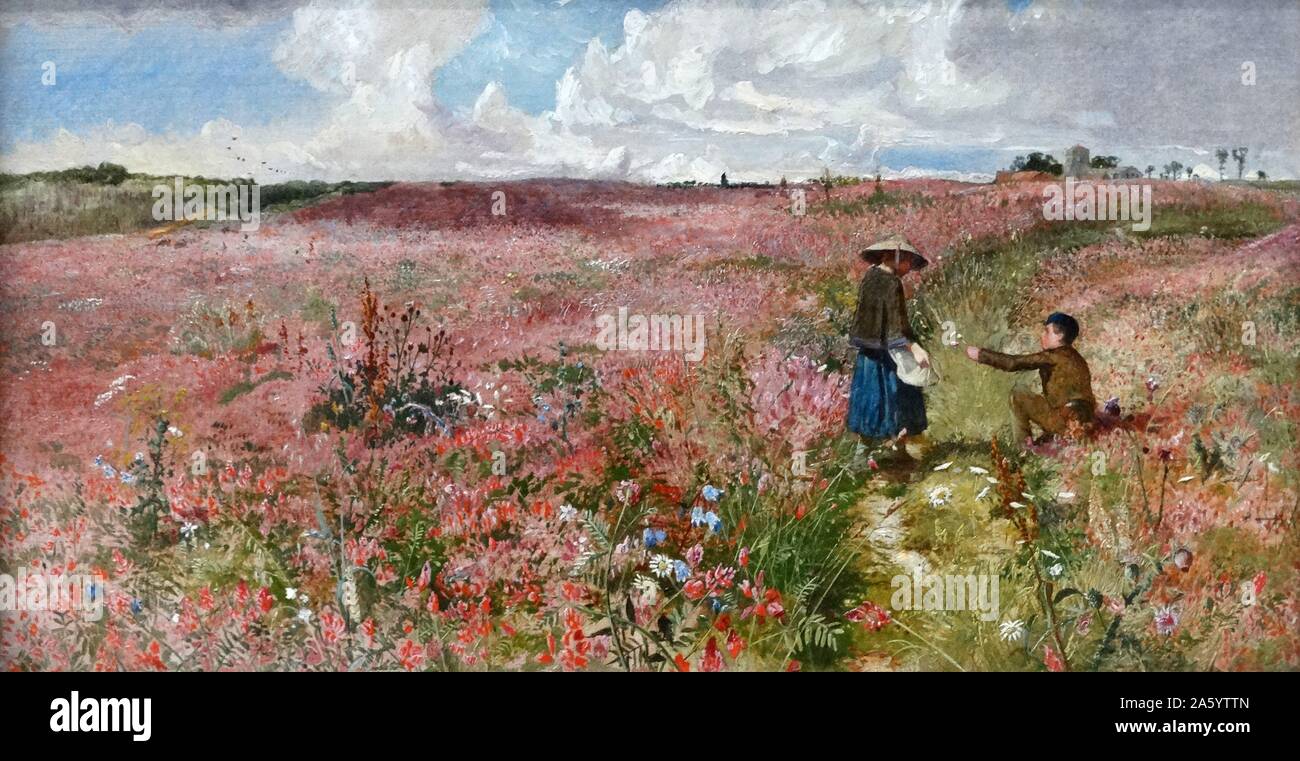 John Samuel Raven (1829 – 1877) Studie für "Saintfoin in voller Blüte": Blick in der Nähe von Cobham in Kent, 1857. Öl auf Karton auf Holz. Englischer Landschaftsmaler. Stockfoto