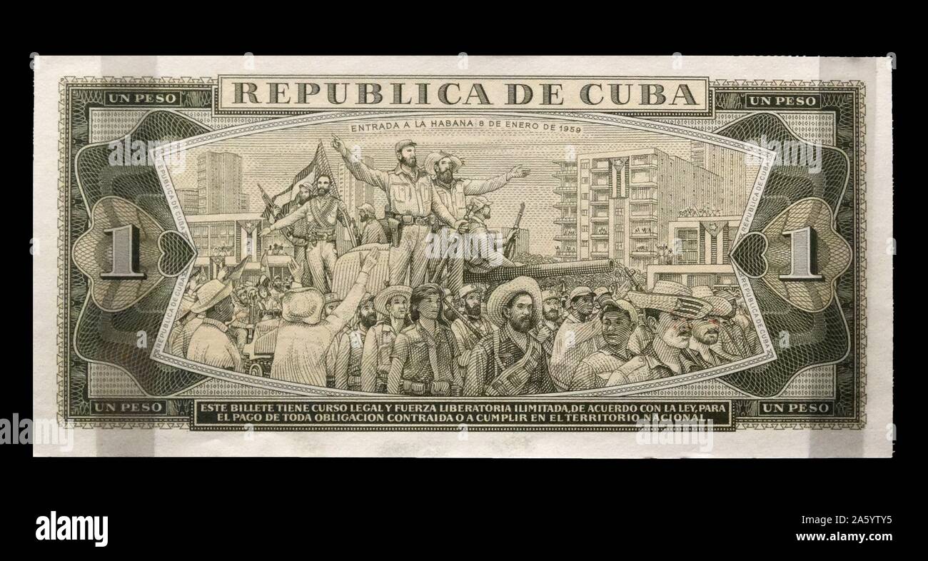 Kommunistischen Kuba Banknote wurde im Jahre 1961 eingeführt. betont revolutionären Kampf, das Regime zu etablieren Stockfoto